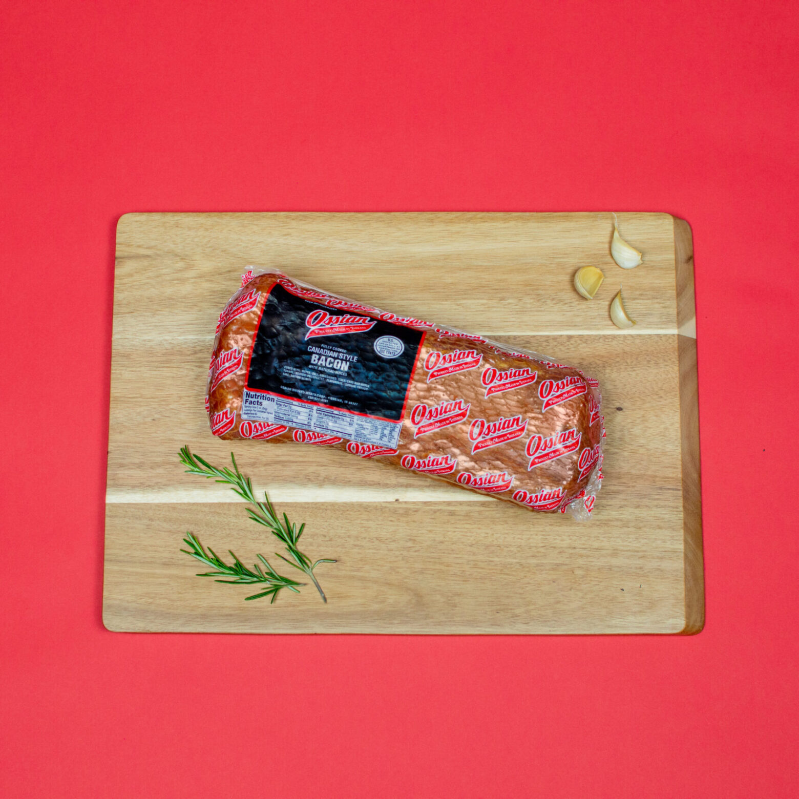 Pork Canadian Style Bacon on cutting board